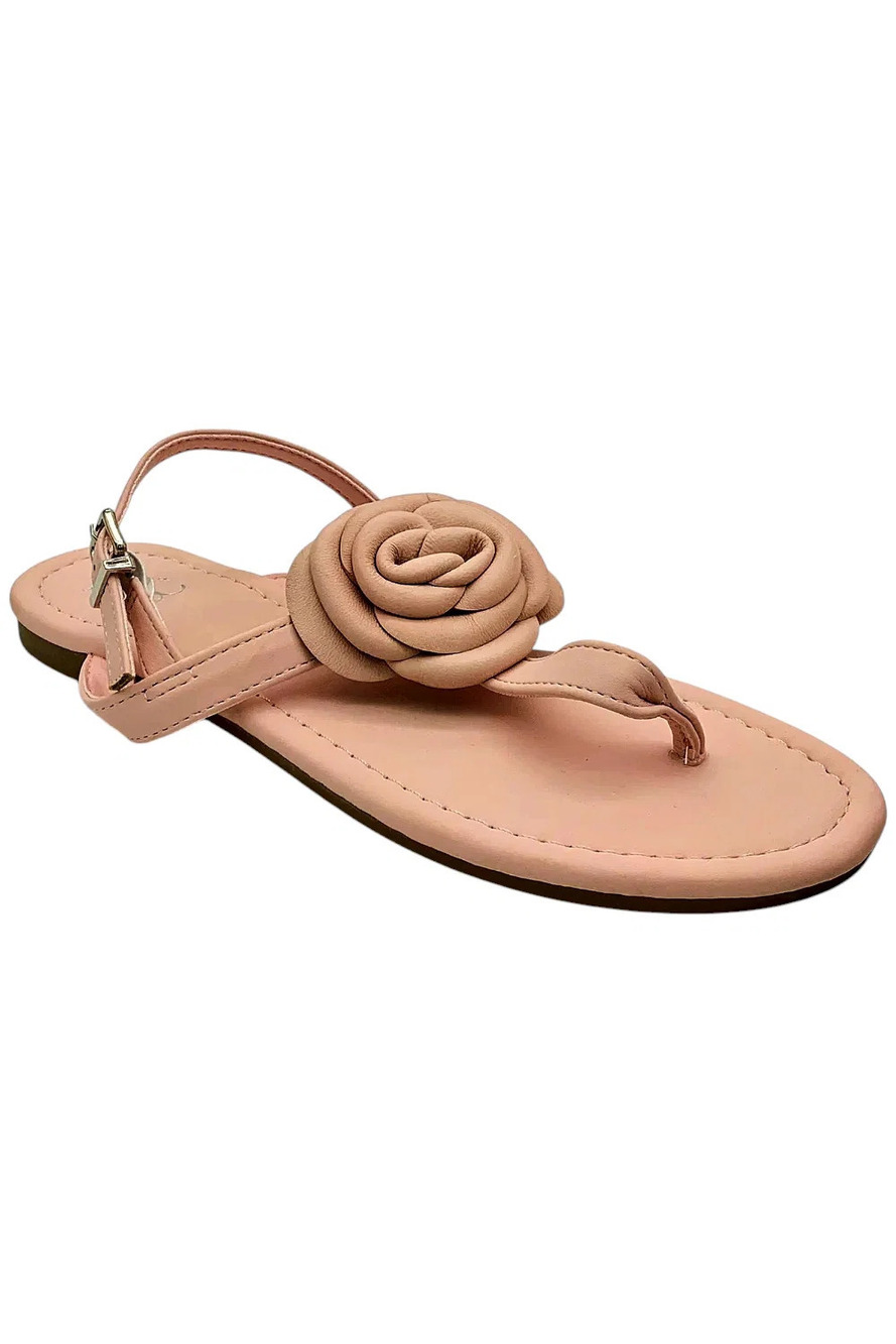 Rosette Women's Single Flower Thong T-Strap Sandal Pastel Pink - Medium